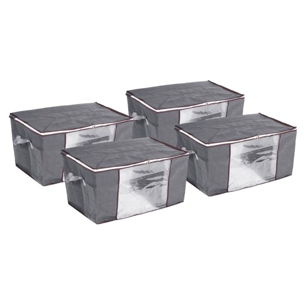 Clothes Storage Bag 4pcs Foldable Closet Organizers with Handles Grey